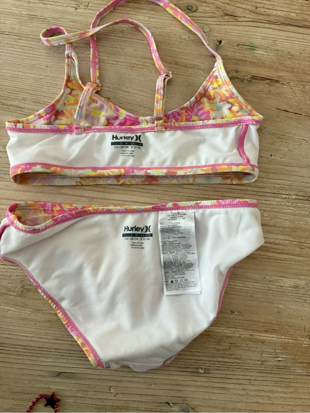 Hurley Pink Yellow Floral Girls Swim Top